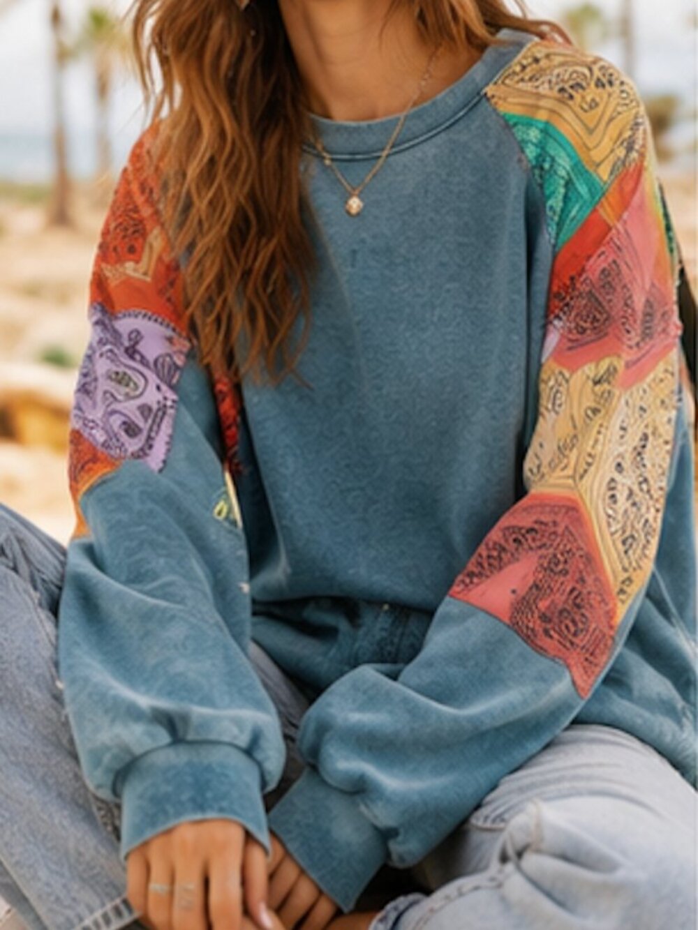 Easel NWT *SOLD OUT* Mix Print Paisley Terry Pullover Small